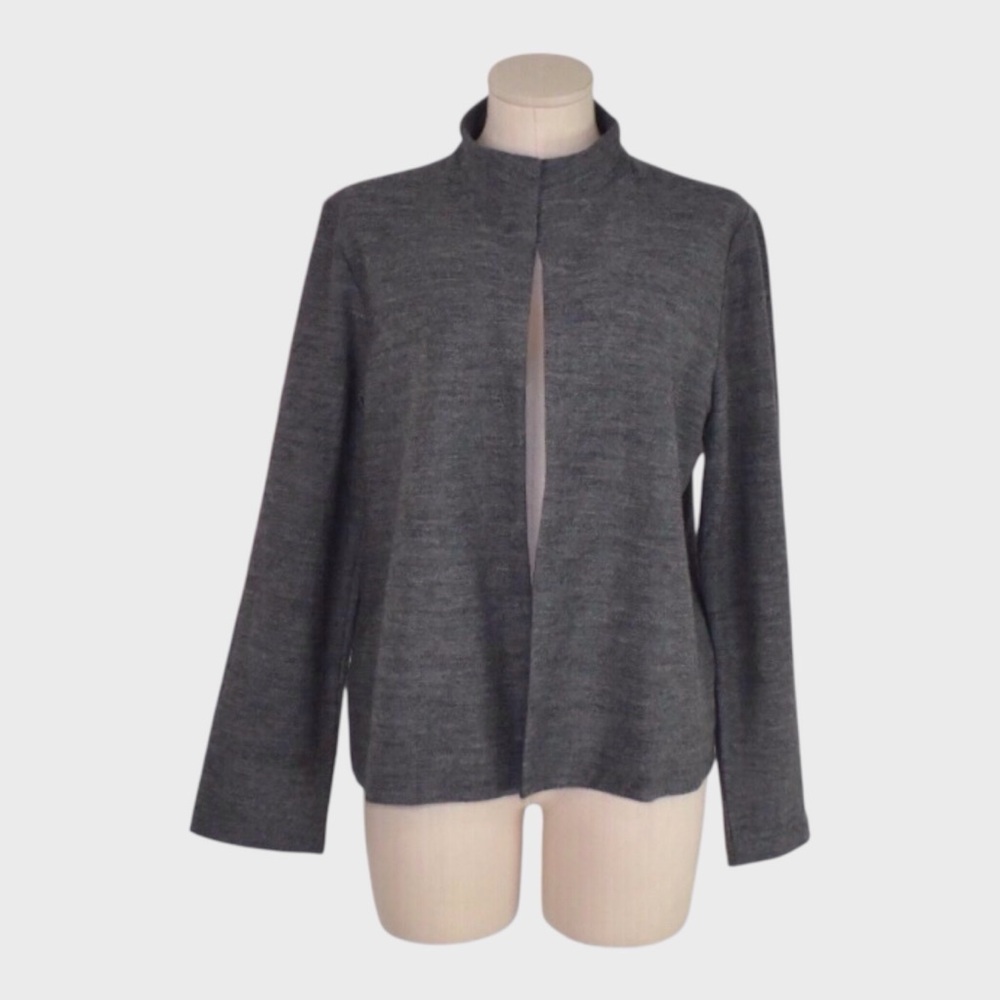 Eileen Fisher Gray Wool Open Front Jacket Cardigan